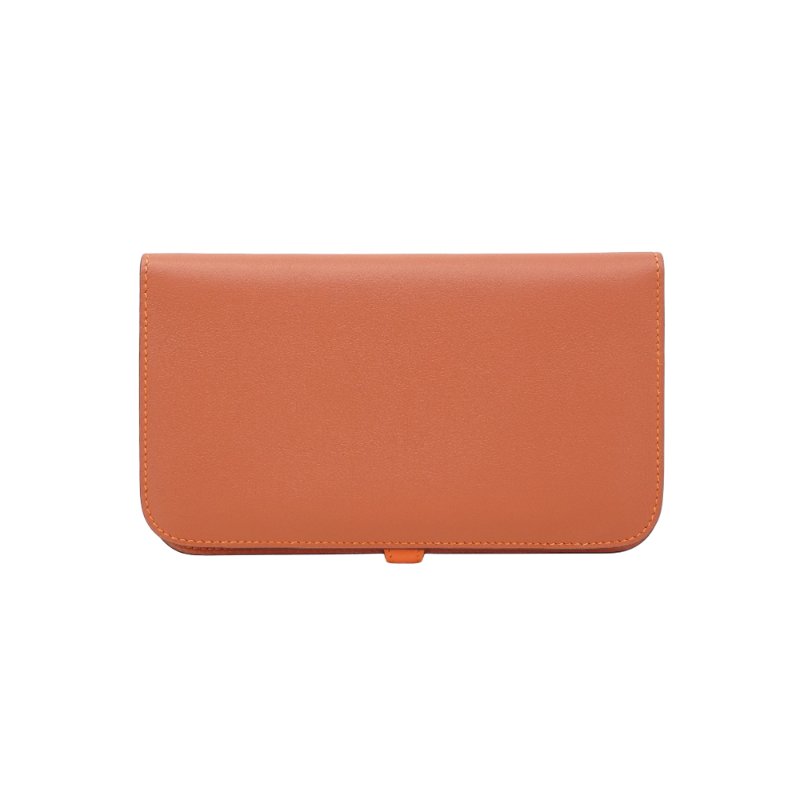 Hermes Dogon Duo 小牛皮銀釦穿式長夾(橘)-2