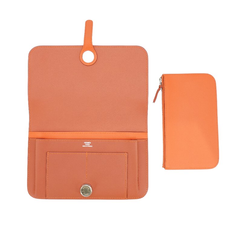 Hermes Dogon Duo 小牛皮銀釦穿式長夾(橘)-4