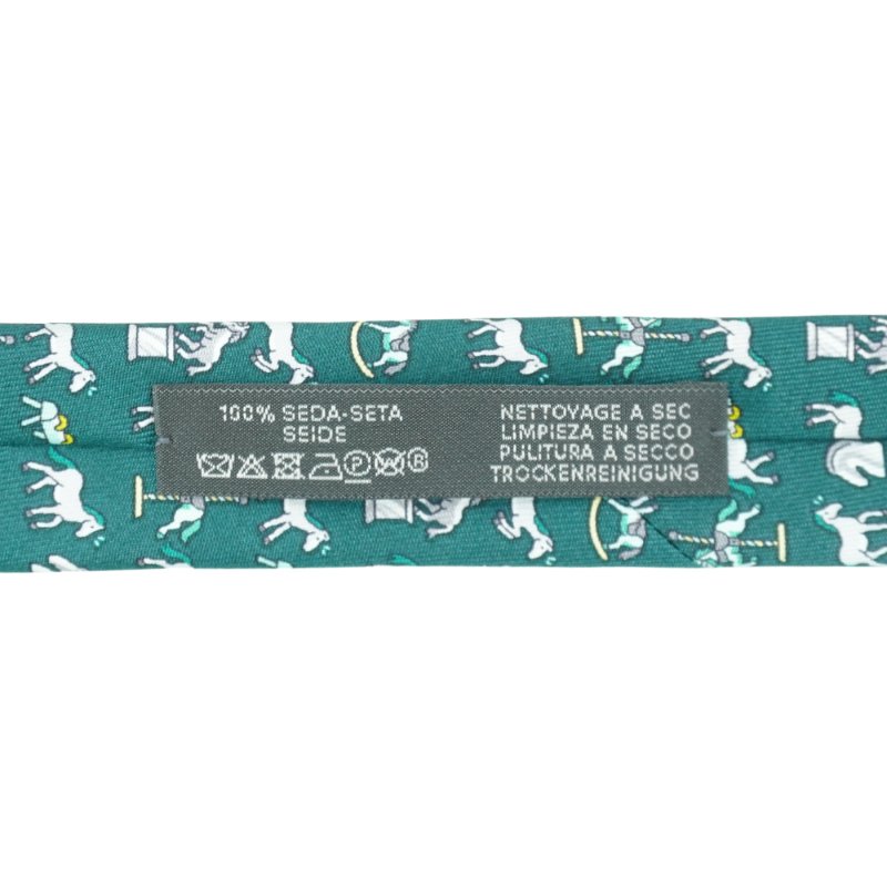 Hermes Sous Toutes Ses Formes 滿版小馬圖騰真絲領帶(綠)-4