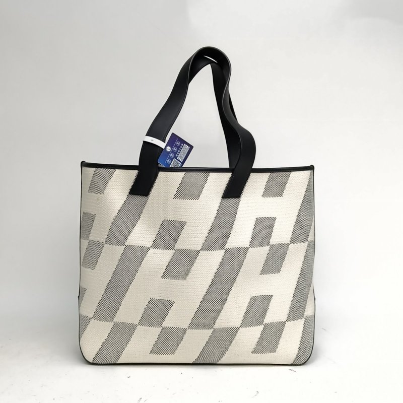 HERMES Cabas4089黑色Swift皮/帆布Z刻肩背包-2