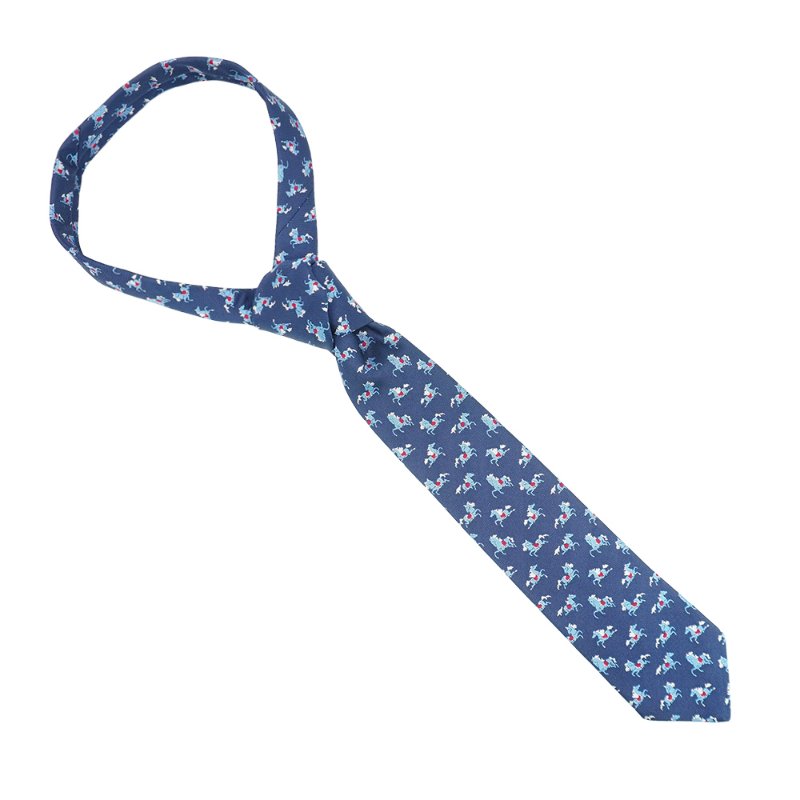 Hermes Crazy Poney tie 滿版小馬圖騰真絲領帶(深藍)-1