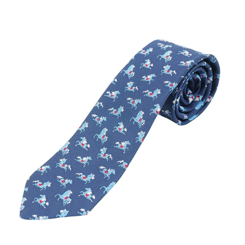 Hermes Crazy Poney tie 滿版小馬圖騰真絲領帶(深藍)-2