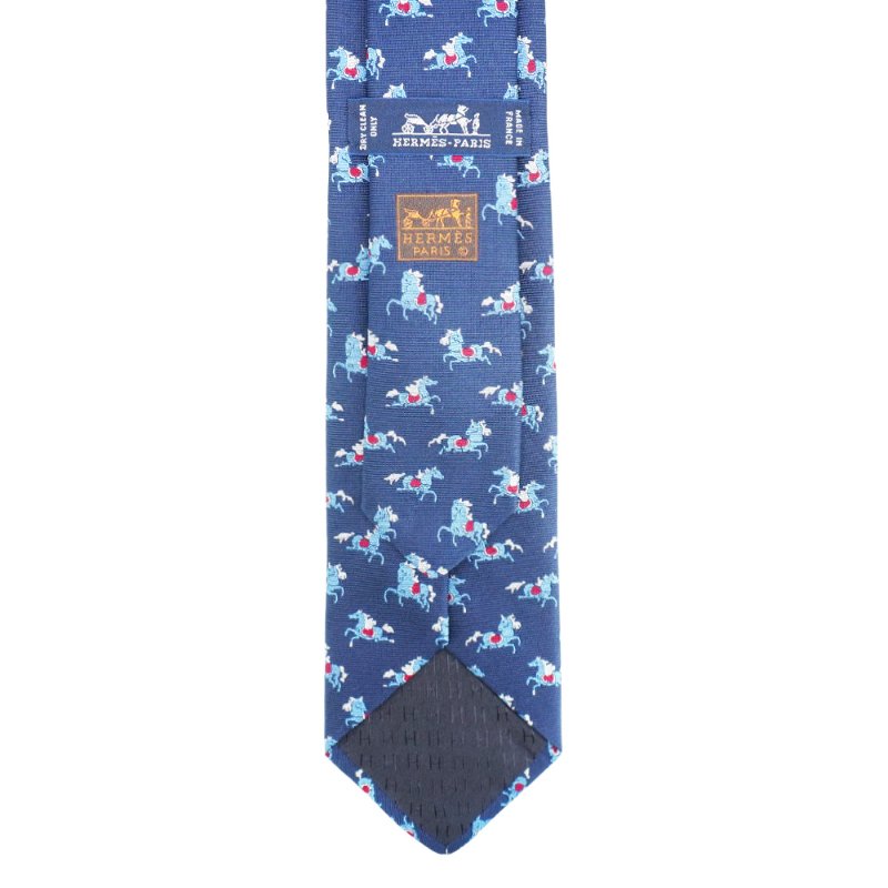 Hermes Crazy Poney tie 滿版小馬圖騰真絲領帶(深藍)-3
