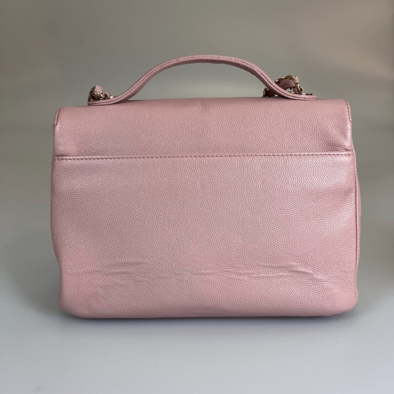 CHANEL 郵差金扣側肩包 荔枝粉 保卡款24開-1