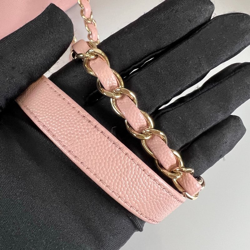 CHANEL 郵差金扣側肩包 荔枝粉 保卡款24開-8