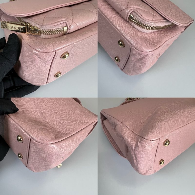 CHANEL 郵差金扣側肩包 荔枝粉 保卡款24開-9