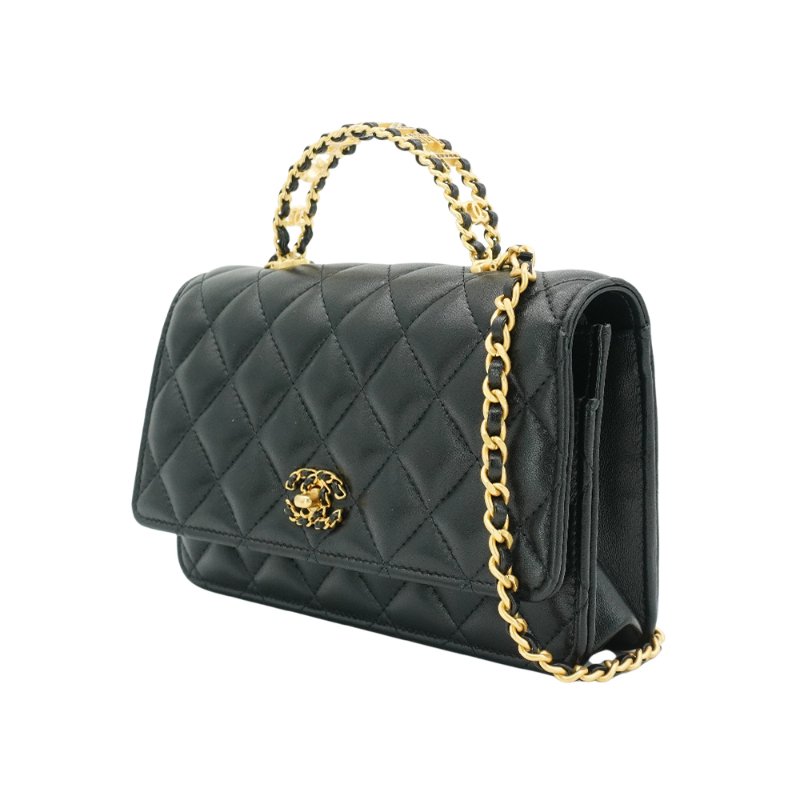 Chanel 展示品 菱格羊皮金手柄皮穿鍊Woc斜背包(AP3664-黑)-1