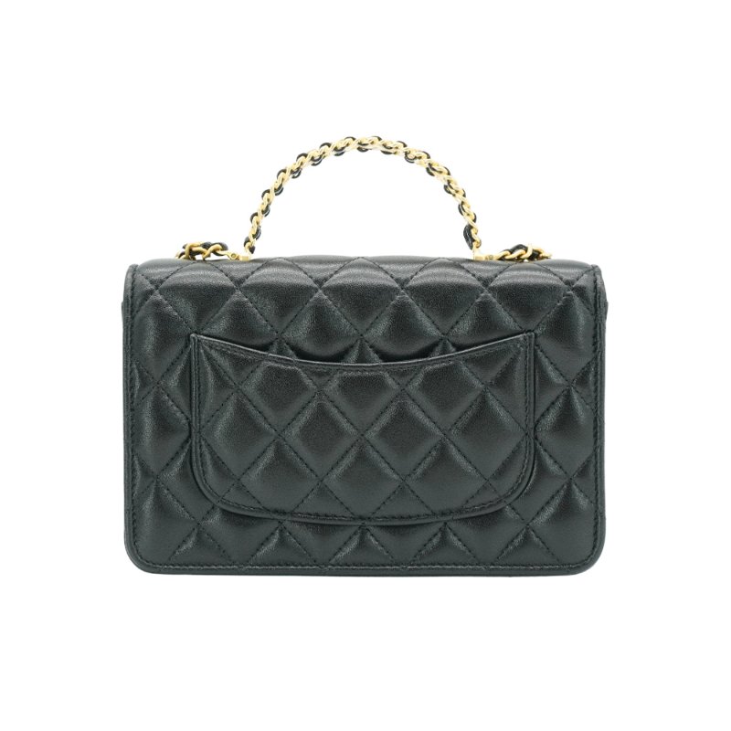 Chanel 展示品 菱格羊皮金手柄皮穿鍊Woc斜背包(AP3664-黑)-2