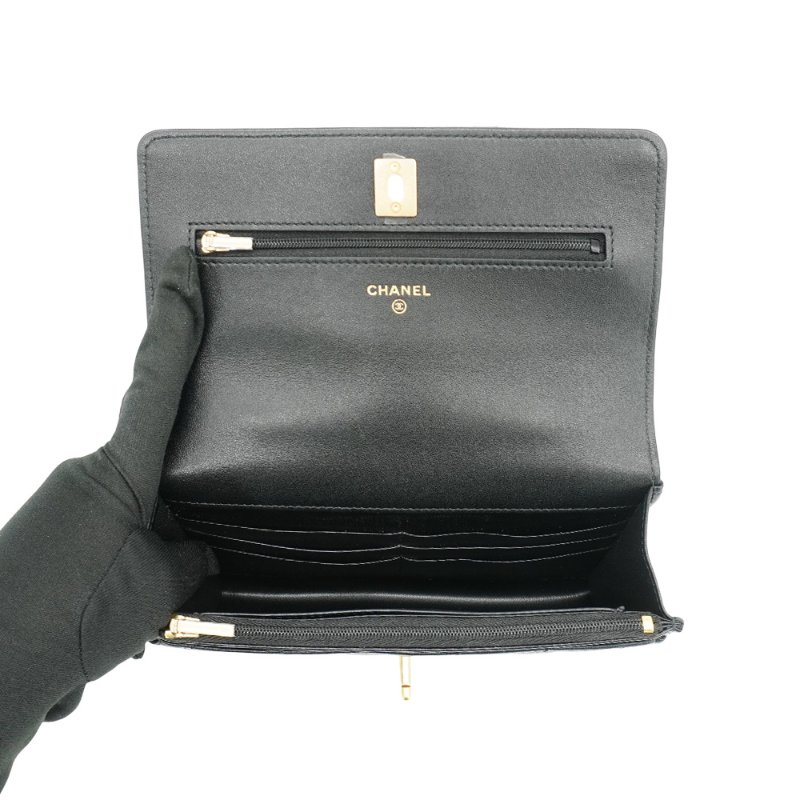 Chanel 展示品 菱格羊皮金手柄皮穿鍊Woc斜背包(AP3664-黑)-4