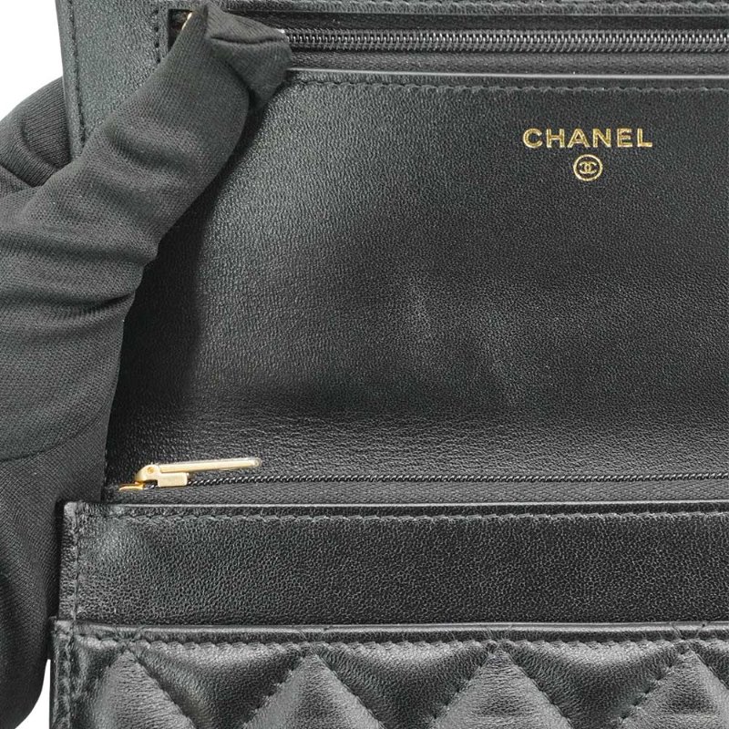 Chanel 展示品 菱格羊皮金手柄皮穿鍊Woc斜背包(AP3664-黑)-7