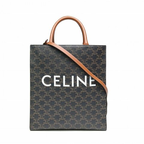 CELINE Cabas豎款手袋小號凱旋門印花褐色人造革肩背包