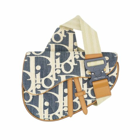 Dior 展示品 緹花布馬鞍斜背腰包(藍/米)