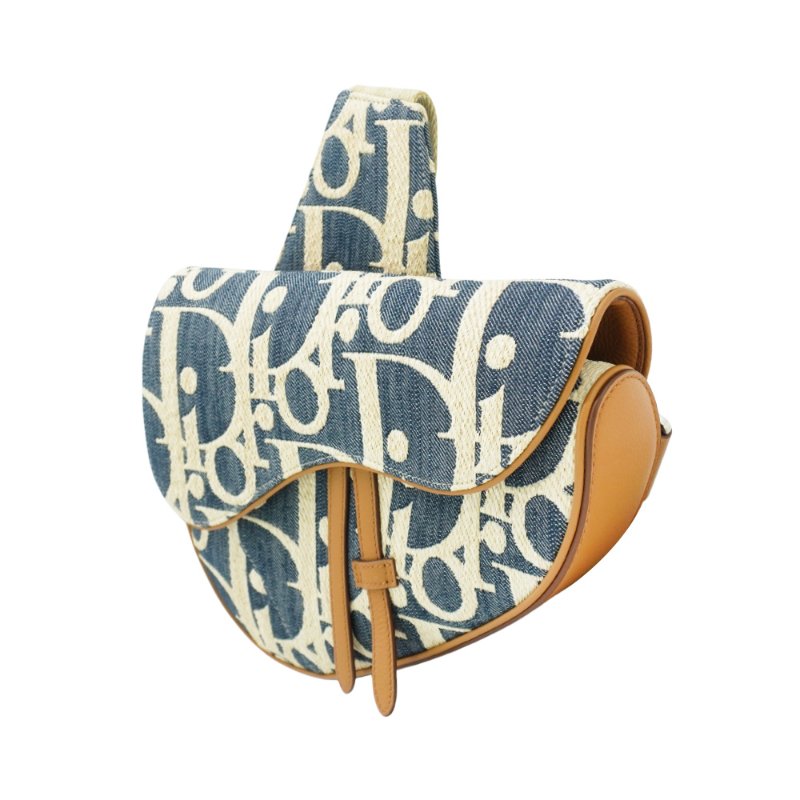 Dior 展示品 緹花布馬鞍斜背腰包(藍/米)-1