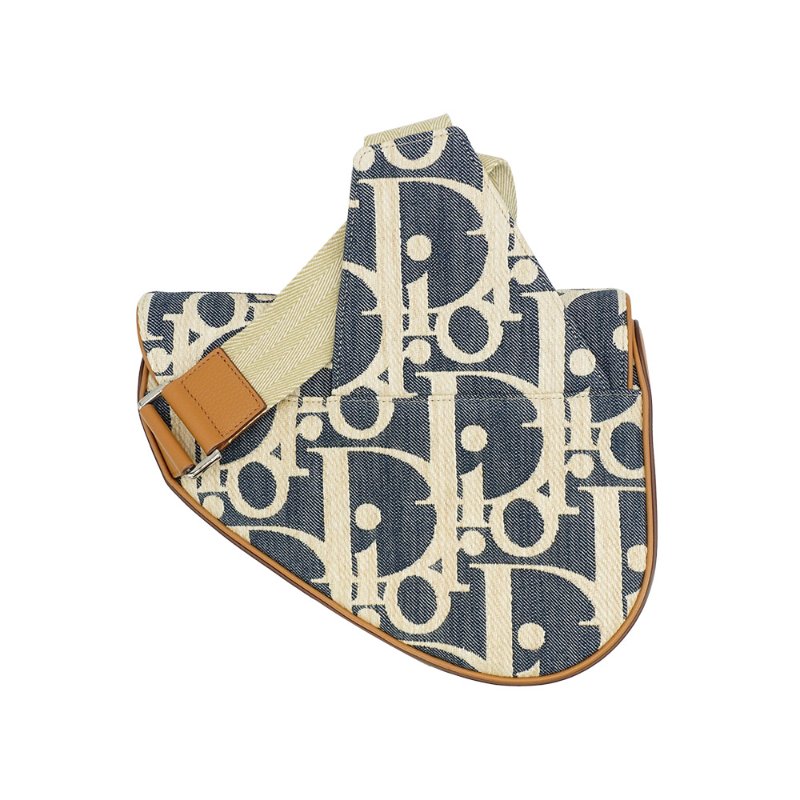 Dior 展示品 緹花布馬鞍斜背腰包(藍/米)-2