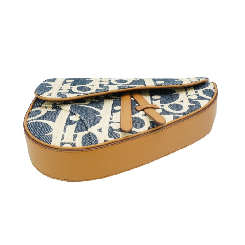 Dior 展示品 緹花布馬鞍斜背腰包(藍/米)-3