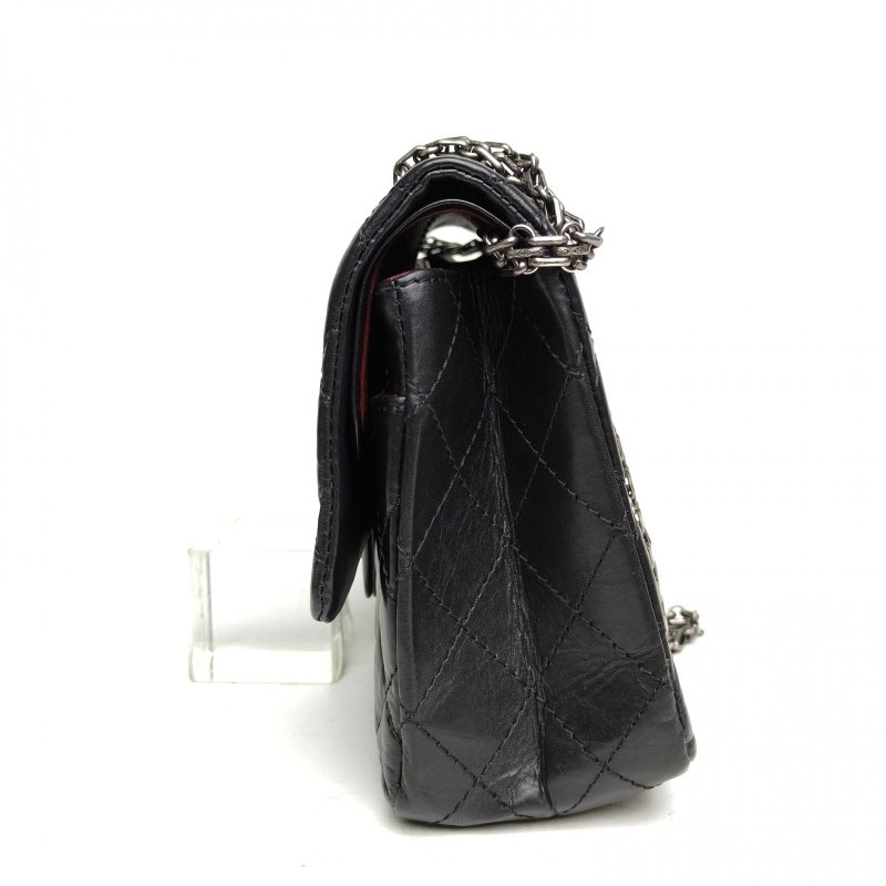 CHANEL 2.55口蓋包大號28黑色牛皮15開銀扣肩背包-1