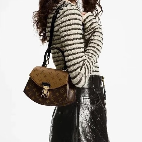 🪭 路易威登LOUIS VUITTON Tilsitt 扇形扇子包拼色PVC 金扣晶片包經典老花配色-3