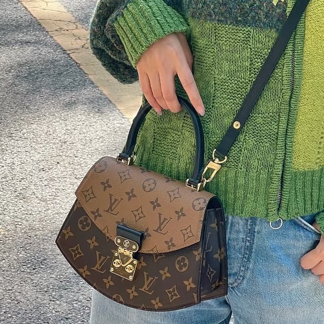 🪭 路易威登LOUIS VUITTON Tilsitt 扇形扇子包拼色PVC 金扣晶片包經典老花配色-6