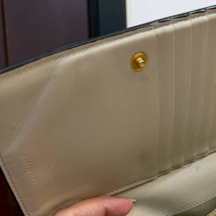 CELINE 賽琳 經典 Continental 小牛皮 暗釦 中夾 皮夾 錢包 皮包 卡夾（米/藍灰色）-10