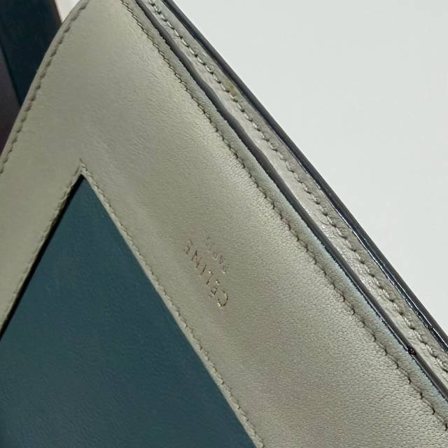 CELINE 賽琳 經典 Continental 小牛皮 暗釦 中夾 皮夾 錢包 皮包 卡夾（米/藍灰色）-12