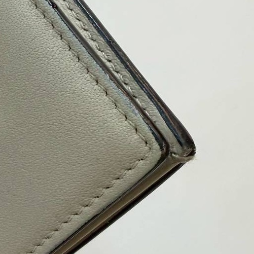 CELINE 賽琳 經典 Continental 小牛皮 暗釦 中夾 皮夾 錢包 皮包 卡夾（米/藍灰色）-13