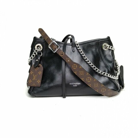 LOUIS VUITTON CARRYALLBB黑色羊皮銀扣晶片肩背包