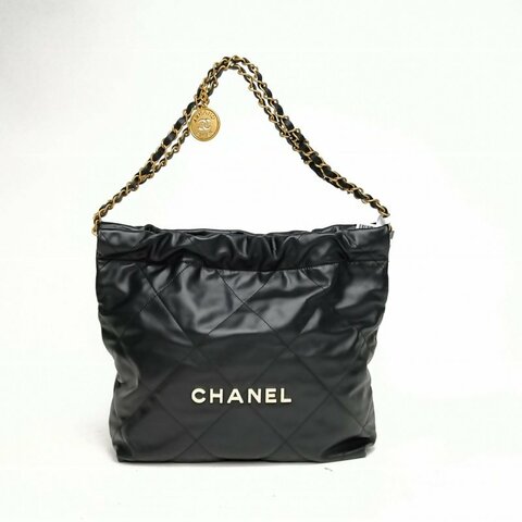 CHANEL 22BagTote托特包小號30黑色牛皮晶片開白扣肩背包