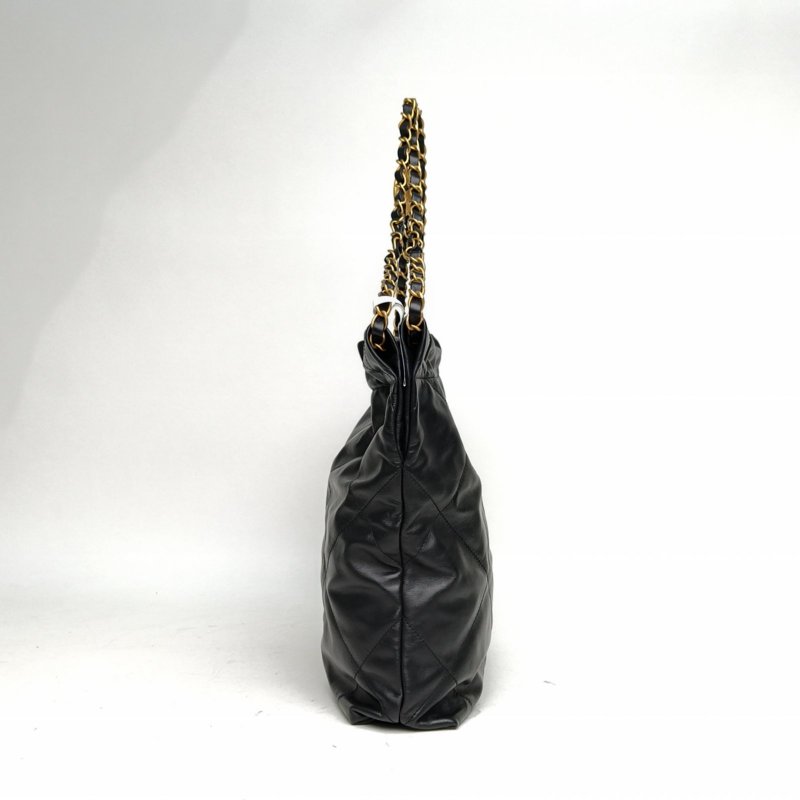 CHANEL 22BagTote托特包小號30黑色牛皮晶片開白扣肩背包-1