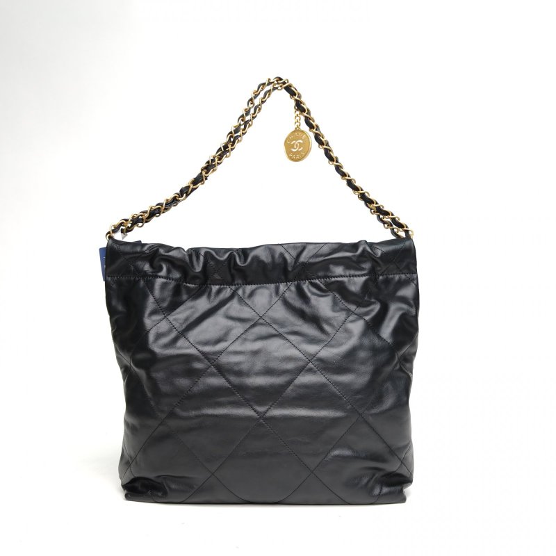 CHANEL 22BagTote托特包小號30黑色牛皮晶片開白扣肩背包-2