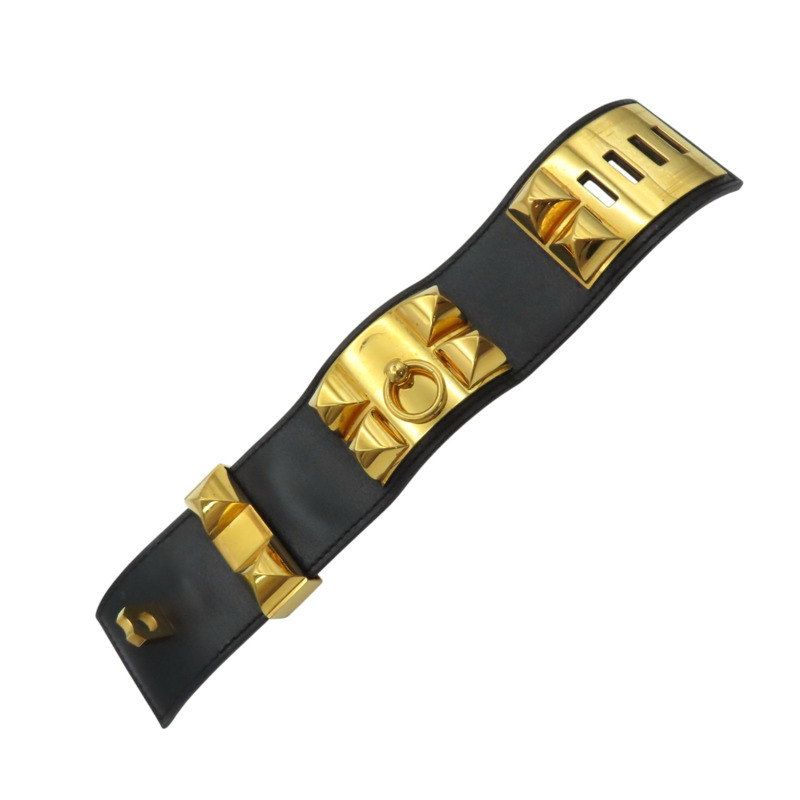 黑色 牛皮 金色鍍金 Collier de Chien Disco Faubourg 手環 X刻 金釦【HERMES 愛馬仕】-4