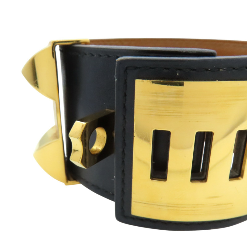 黑色 牛皮 金色鍍金 Collier de Chien Disco Faubourg 手環 X刻 金釦【HERMES 愛馬仕】-8