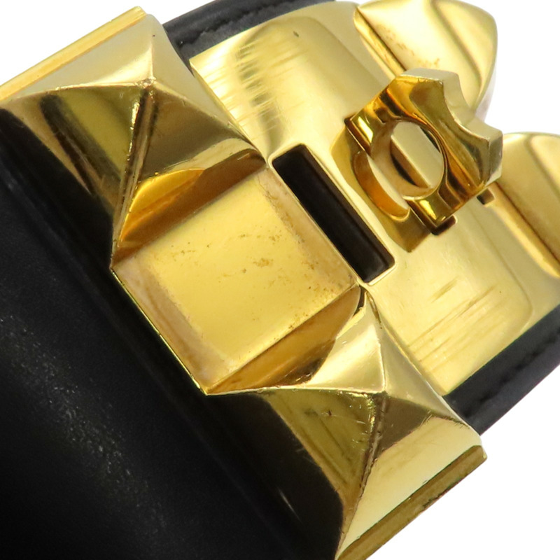 黑色 牛皮 金色鍍金 Collier de Chien Disco Faubourg 手環 X刻 金釦【HERMES 愛馬仕】-9