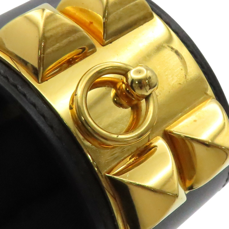 黑色 牛皮 金色鍍金 Collier de Chien Disco Faubourg 手環 X刻 金釦【HERMES 愛馬仕】-10