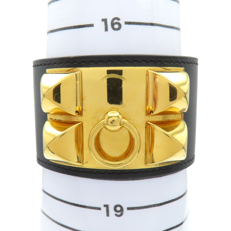 黑色 牛皮 金色鍍金 Collier de Chien Disco Faubourg 手環 X刻 金釦【HERMES 愛馬仕】-13