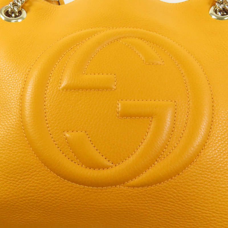 GUCCI 牛皮皮革 Soho Tote Bag鏈帶肩背袋-6