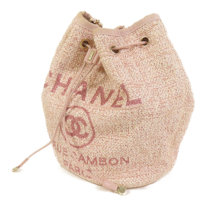 CHANEL 帆布Deauville Drawstring Bag鏈帶肩背袋-2