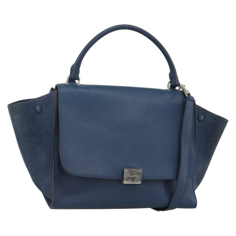 CELINE Trapeze 手提包 皮革 2way 藍色 銀色 正品 BA11785A