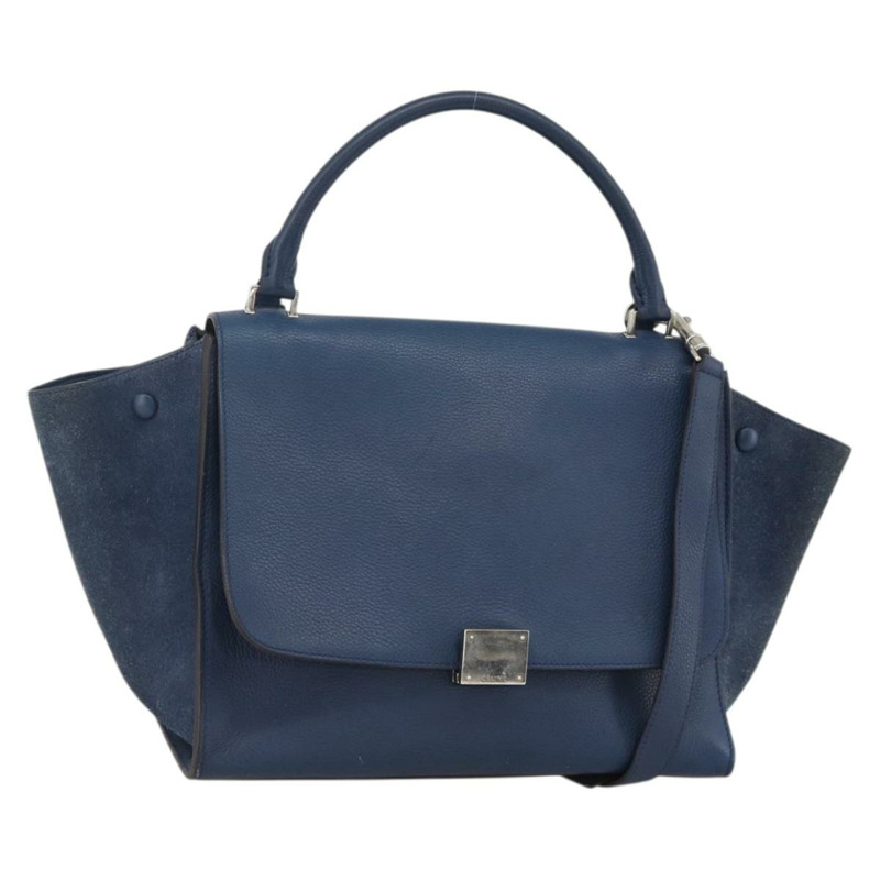 【日本直送】CELINE Trapeze 手提包 皮革 2way 藍色 銀色 正品 BA11785A-0