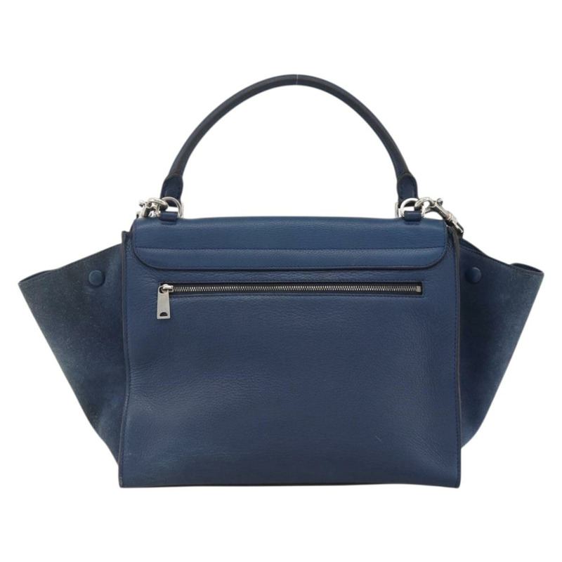 【日本直送】CELINE Trapeze 手提包 皮革 2way 藍色 銀色 正品 BA11785A-1