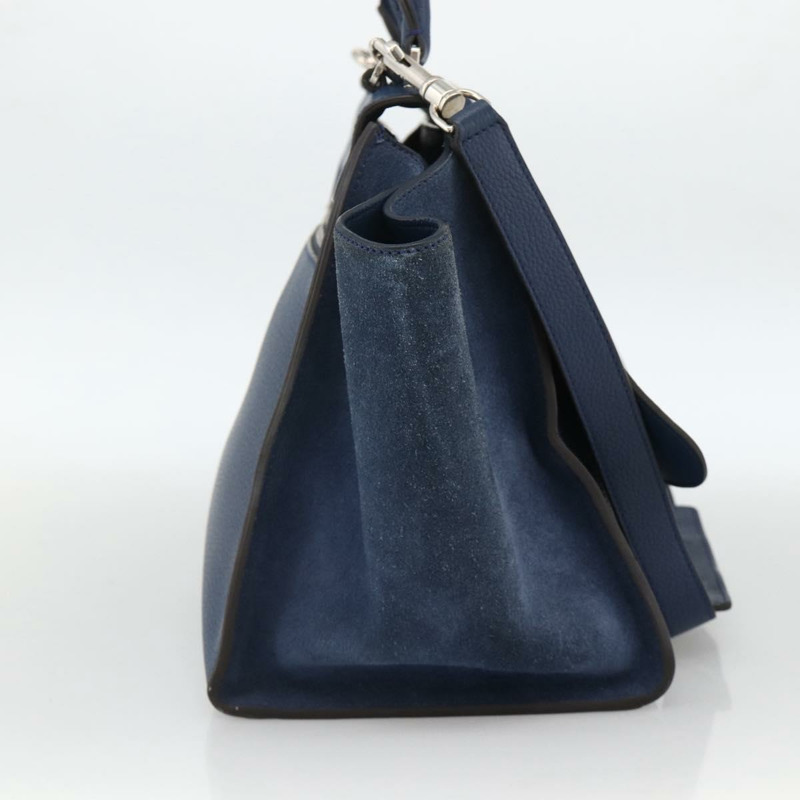 【日本直送】CELINE Trapeze 手提包 皮革 2way 藍色 銀色 正品 BA11785A-2