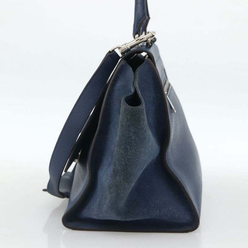 【日本直送】CELINE Trapeze 手提包 皮革 2way 藍色 銀色 正品 BA11785A-3