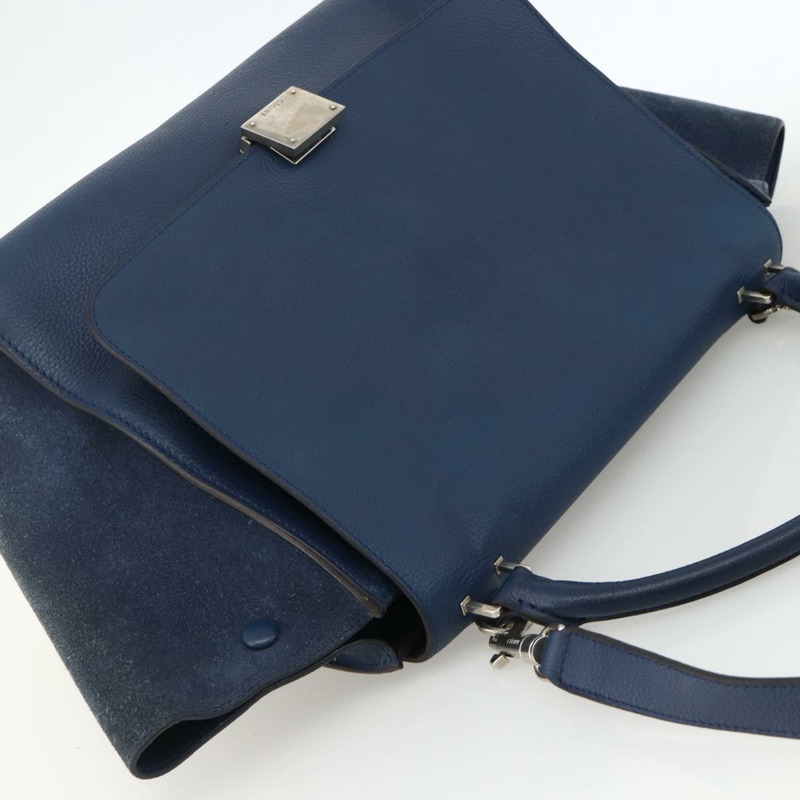 【日本直送】CELINE Trapeze 手提包 皮革 2way 藍色 銀色 正品 BA11785A-5