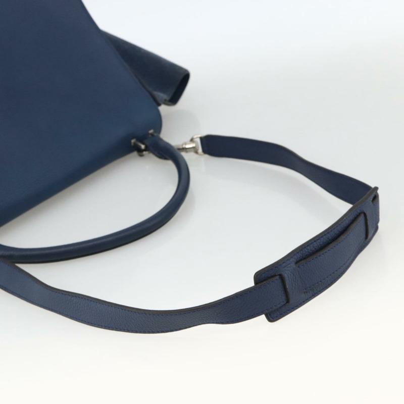 【日本直送】CELINE Trapeze 手提包 皮革 2way 藍色 銀色 正品 BA11785A-7