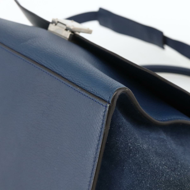 【日本直送】CELINE Trapeze 手提包 皮革 2way 藍色 銀色 正品 BA11785A-8