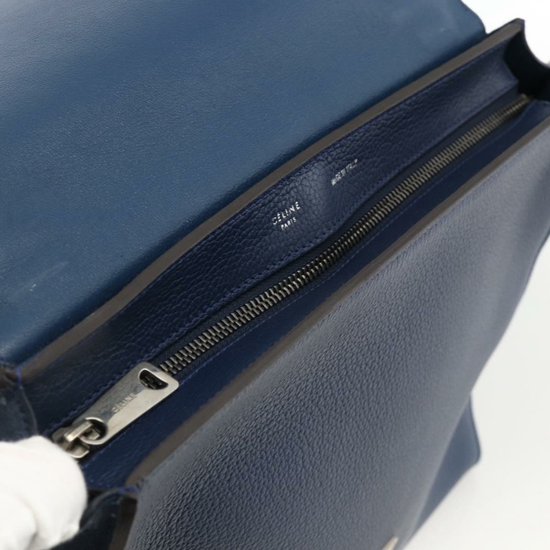 【日本直送】CELINE Trapeze 手提包 皮革 2way 藍色 銀色 正品 BA11785A-9