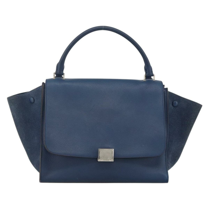 【日本直送】CELINE Trapeze 手提包 皮革 2way 藍色 銀色 正品 BA11785A-12