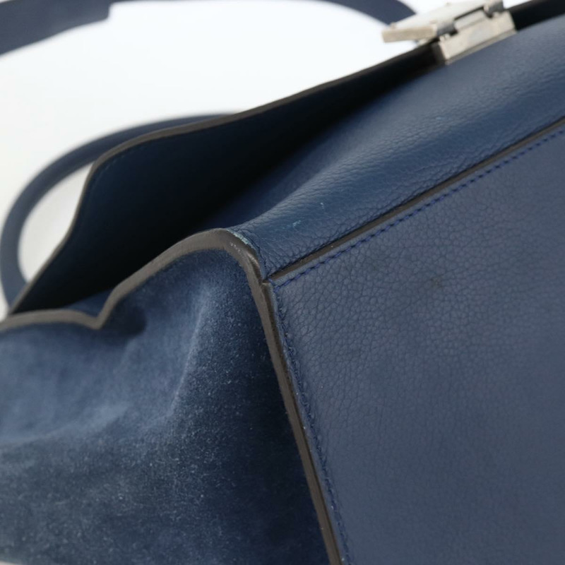 【日本直送】CELINE Trapeze 手提包 皮革 2way 藍色 銀色 正品 BA11785A-15