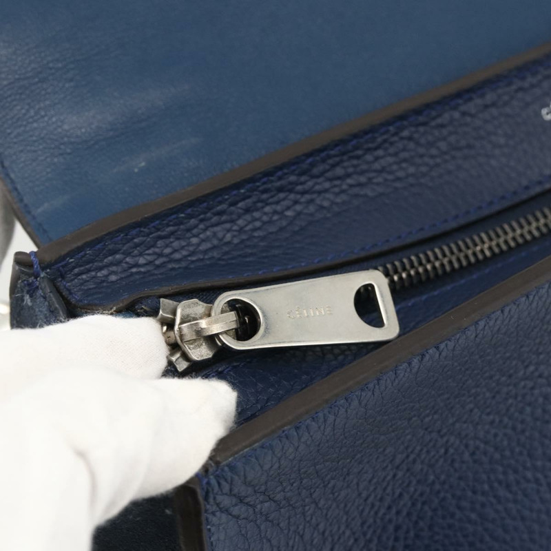 【日本直送】CELINE Trapeze 手提包 皮革 2way 藍色 銀色 正品 BA11785A-18