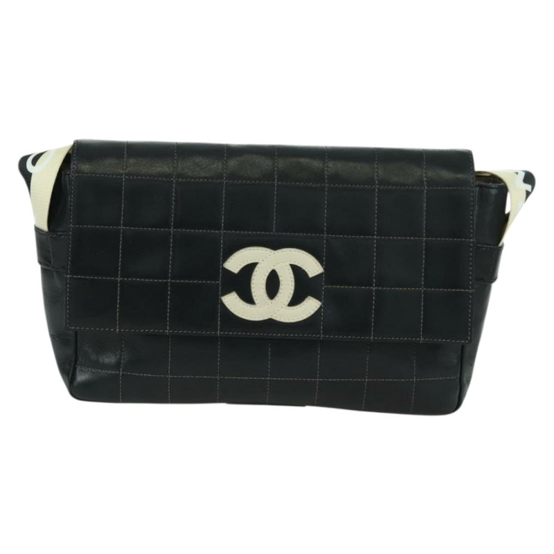 【日本直送】香奈兒 Choco Bar 單肩包，羊皮材質，黑色，金色雙C標誌，正品編號 yk20209SAV-12