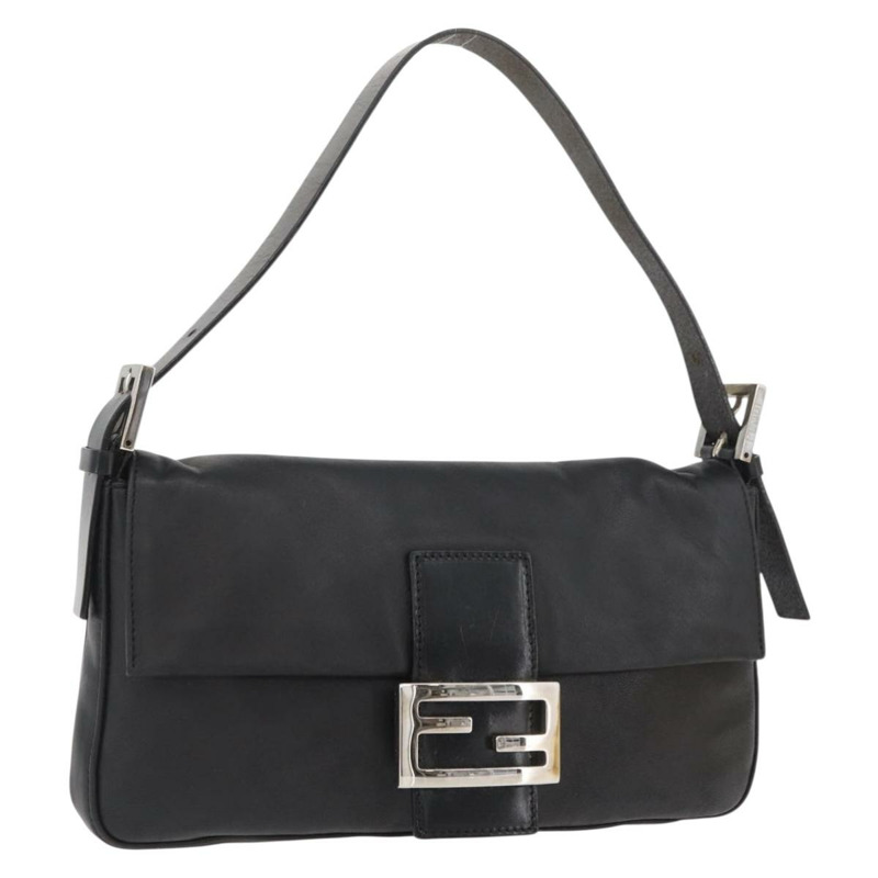 【日本直送】FENDI Mamma Baguette 肩背包 皮革 黑色 銀色 正品 am11278SAV-0
